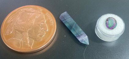 (1) 5 oz .999 Fine Copper (1) 60.55 Ct. Amethyst Stone (1) 9.15 Ct. Tourmaline Stone