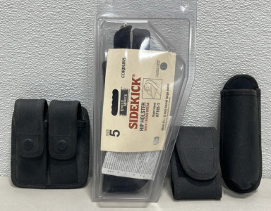 (1) Sidekick Nylon Hip Holster W/ Thumb Break (RH), And Three Other Nylon Belt Pouches