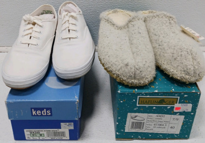 (1) Haflinger Sz 9 Wool Slippers (1) Keds Oxford White Women's 8.5W Shoes