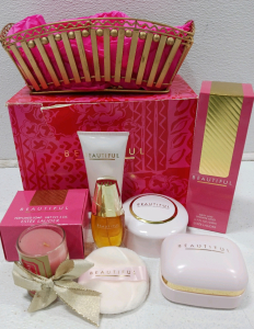 Beautiful by Estee Lauder Gift Set Including (1) Bath & Shower Gel (1) Body Creme (1) Facial Soap & Dish (1) Powder & Applicator (1) Perfume & More!