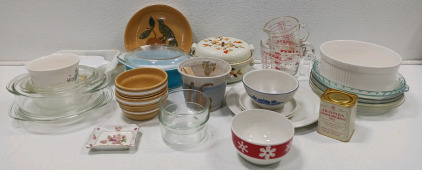 (3) Pyrex Measuring Cups (5) Pie Plates (6) Casserole Dishes & Lots More!!