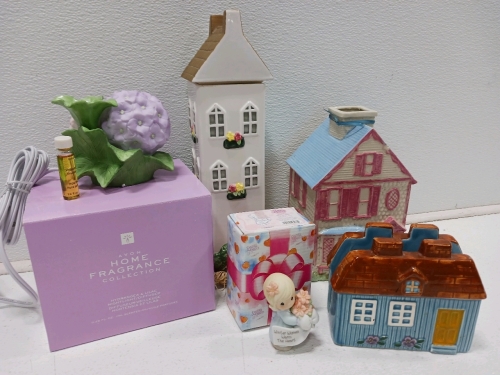 (1) Avon Home Fragrance Collection Hydrangea & Lilac Diffuser/Nightlight (2) Ceramic House's (1) Ceramic Napkin Holder & More!