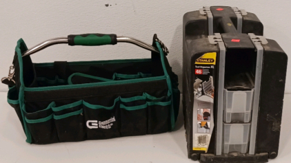 (1) Tool Tote W/ Tools (1) Stanley Tool Organizer W/ Electrical Supplies