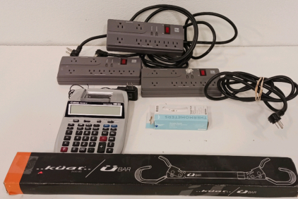 (3) Power Strips (1) Canon Calculator (1) Bike Hook (1) Temple Touch Thermometer