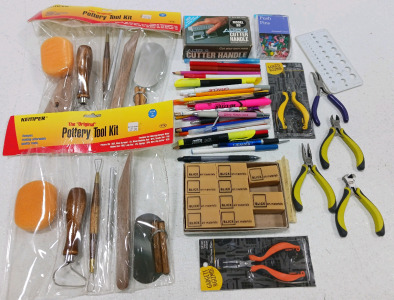 Assorted Art Supplies Including (2) Pottery Tool Kits (6) Nose Pliers (10) Blick Gum Erasers & More!