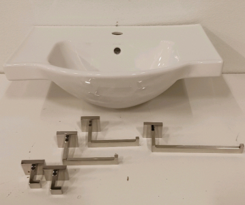 (1) Sink (1) Towel Rack (2) Towel Hooks (2) Toilet Roll Holders