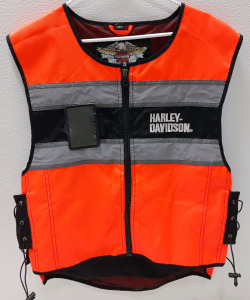 HARLEY DAVIDSON Men Hi-Vis Safety Vest Reflective Orange Black SM-L