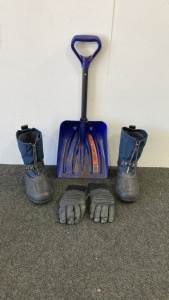 Unisex Size 9 Snowboots - Snow Shovel - Snow Gloves