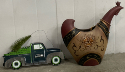 Decorative Chicken Vase & Seahawks Truck Hanging Art