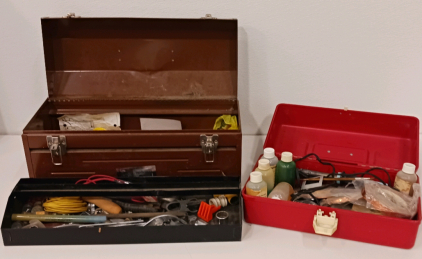 (1) Metal Tool Box W/Tools (1) Plastic Tool Box W/ Soldering Equipment