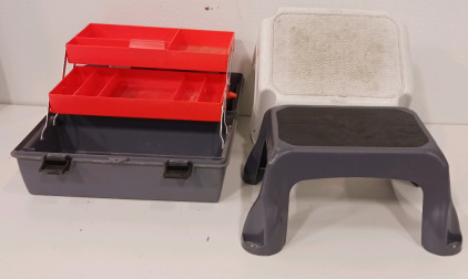 (1) Plastic Tool Box (2) Step Stools