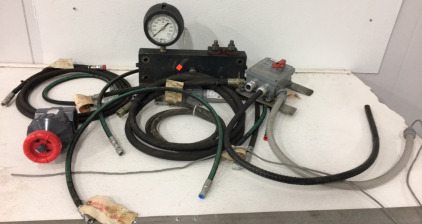 Large Lot Of Pressure Hoses, Valve, Circuit Lock Disconnect Switch, Pressure Gauge And More