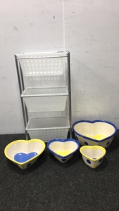 Cute Heart Shaped Bowls and Rack With (3) Drawers