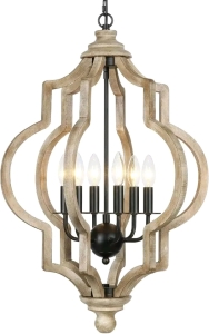 T&A TALENT AND ART 6-Light Farmhouse Chandelier Wooden Brown
