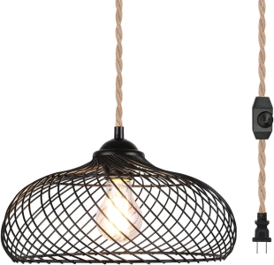 (1) ROMGUAR CRAFT Plug-in Wood Pendant Light Fixture (1) Metal Wall Scones/Light