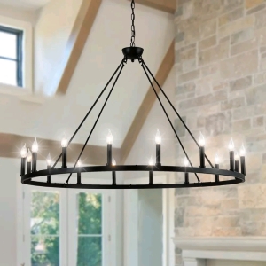 16-Light Black Wagon Wheel Chandelier