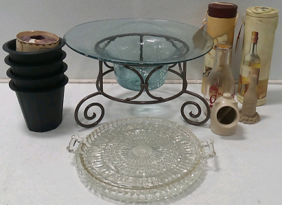 (1) Glass Decorative Fruit Bowl (2) Wine Tubes (3) Glass Platters & More