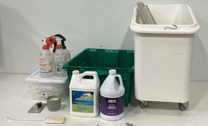 (1) Rolling Tote (1) Green Basket (5) Spray Bottles & More