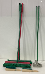 (3) Push Brooms (2) Mop Handles (2) Hand Broom