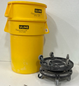 (2) Yellow Garbage Cans (2) Garbage Can Dolly&rsquo;s