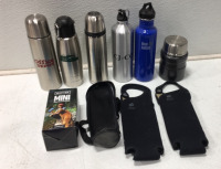 (1) Sawyer Mini Water Filtration System (5) 11” Stainless Steel Water Bottles (1) Thermos Mini Canteen (3) Water Bottle Bags