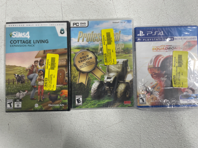 (2) PC Games Sims 4 Cottage Living & Professional Farmer (1) PS4 Game Star Wars Squadron