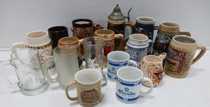 (17) Assorted Mugs Including (3) Budweiser (1) Beer Stein (1) Boot Shaped Mug & Many Others!!