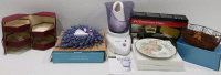 (1) Avon Jewelry Box (1) Lavender Wreath (1) Homeric's Facial Sauna (2) Avon Anniversary Plates & More!