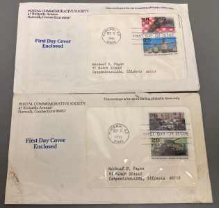 (2) POSTAL COMMEMORATIVE SOCIETY FIRST DAY OF ISSUE STAMPS