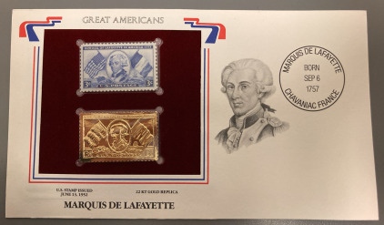 MARQUIS DE LAFAYETTE GOLD REPLICA STAMP&mdash; UNVERIFIED