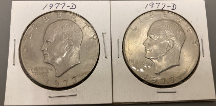 (2) 1977-D EISENHOWER ONE DOLLAR COINS