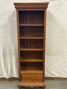 27x76x12 WOOD BOOK SHELF WITH DRAWER