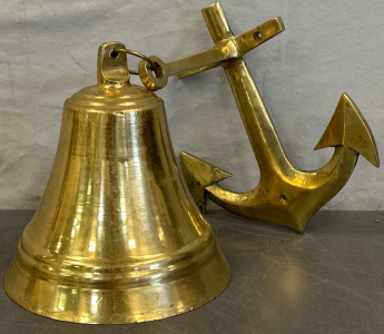 HEAVY BRASS TONE METAL OUTDOOR BELL WITH ANCHOR MOUNT