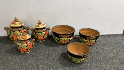 Beautiful Handpainted Casa Vero Canister And Bowls