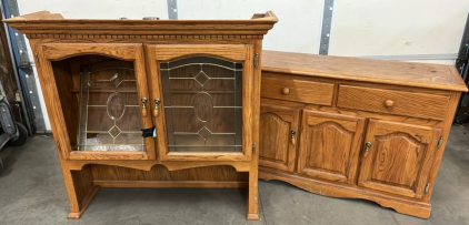 LIGHT WOODED 2 PART HUTCH CABINET