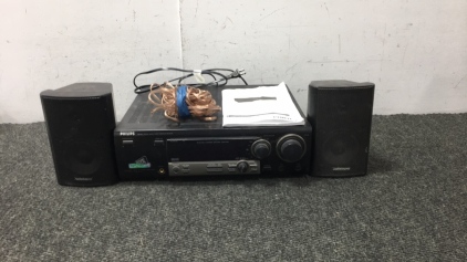 Philips Digital Cinema Sound Center, with (2) Audio Source Speakers and Wire.