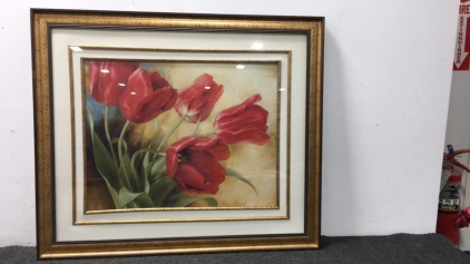 Red Tulips Print In Bronzed Frame