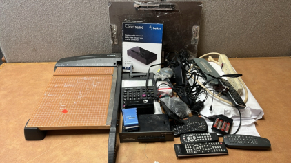 X-ACTO CUTTER, CLIP BOARD, PANSONIC PENCIL SHARPER, AND MORE