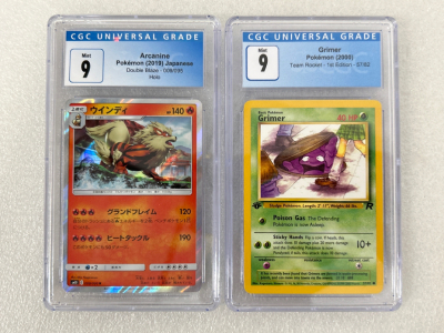 (2) CGC UNIVERSAL GRADED POK&Eacute;MON CARDS: ARCANINE AND GRIMER BOTH GRADED A MINT 9