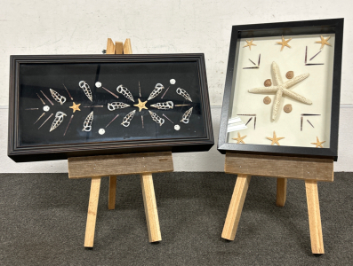 12x15 AND 11x20 FRAMED SEASHELL ART WITH EASELS