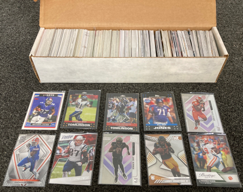 FOOTBALL CARDS, ASSORTED BOX INCLUDING ROB GRONKOWSKI, LADAINIAN TOMLINSON, TRAVIS ETIENNE