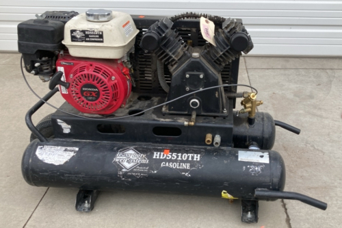 DUAL TANK HEAVY DUTY AIR COMPRESSOR POWERS ON SMALL AIR LEAK GASOLINE