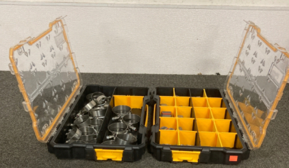 (2) DEWALT BOXES, HEADER ELECTICAL CONNECTORS AND EXHAUST PIPE CLAMPS