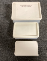 (1) SET OF CO-OP TUPPERWARE (3 PIECE SET), (1) STERILITE “SHOW OFFS” STORAGE CONTAINER WITH LID, (1) RUBBERMAID ROUGHNECK PASTIC STORAGE CONTAINER, AND MORE - 3