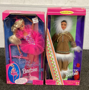 (1) VINTAGE TWIRLING BALLERINA BARBIE, WITH (1) VINTAGE COLLECTORS EDITION ARCTIC BARBIE