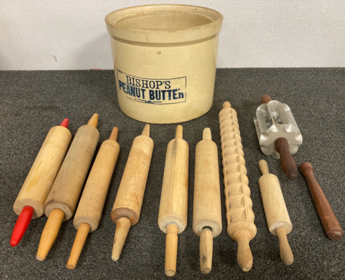 CERAMIC TUB, ASSORTED ROLLING PINS