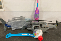 SHARK SUBMARINE, HELICOPTER, TOY VACUUM, FISHER PRICE CORN POPPER