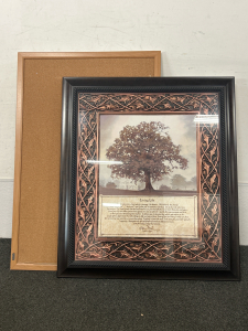 LARGE 28&rdquo;x32&rdquo; FRAMED &ldquo;LIVING TREE&rdquo; PRINT AND 36&rdquo;x24&rdquo; CORK BOARD