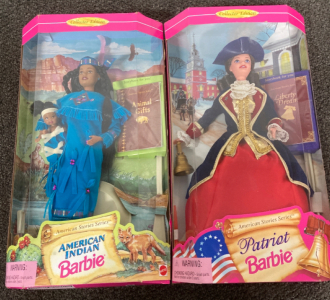 (2) BARBIES, AMERICAN STORIES SERIES COLLECTOR EDITION AMERICAN INDIAN BARBIE AND PATRIOT BARBIE, 1996
