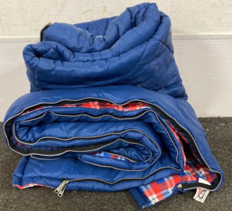 BLUE RED PLAID LINED COLMAN SLEEPING BAG